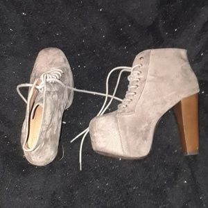 Lace up taupe platform heels